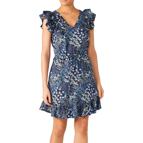 Rebecca Taylor Ava 100% Silk Chiffon Floral V-neck Ruffle Mini Dress, size 4 - Picture 1 of 9